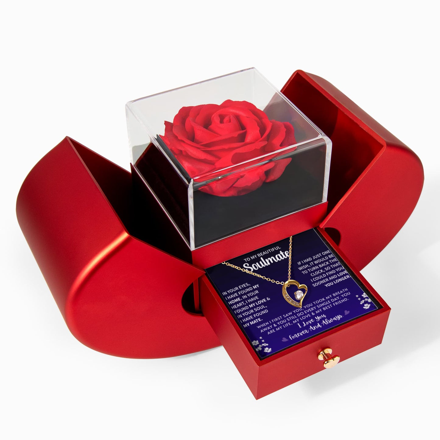 Soulmate Heart Necklace Preserved Rose Box Gift Set