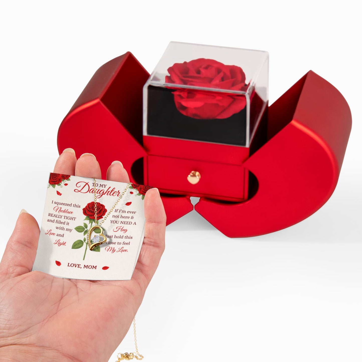 Daughter Rose Heart Necklace Gift Set