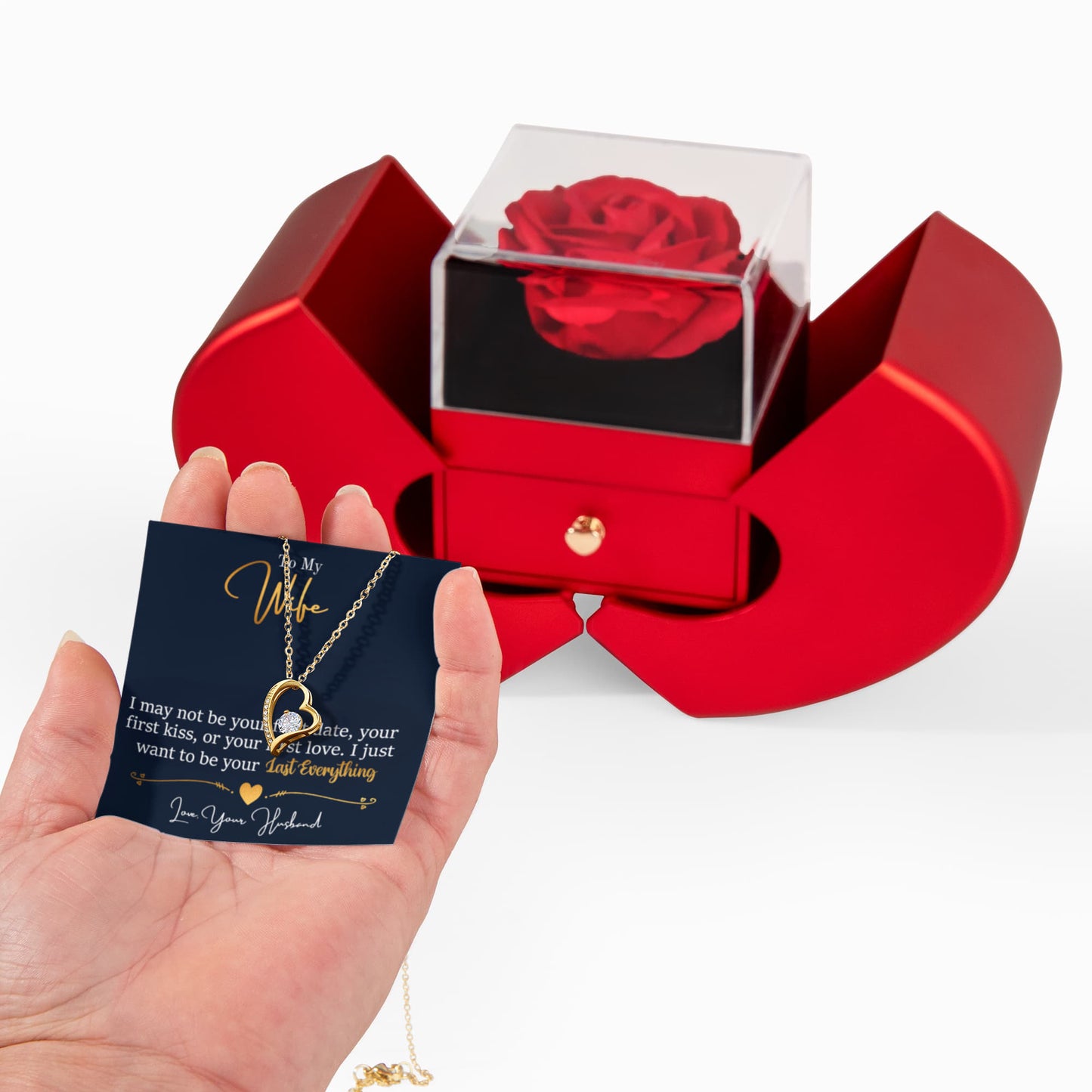 Wife Heart Necklace Preserved Rose Box Gift Set