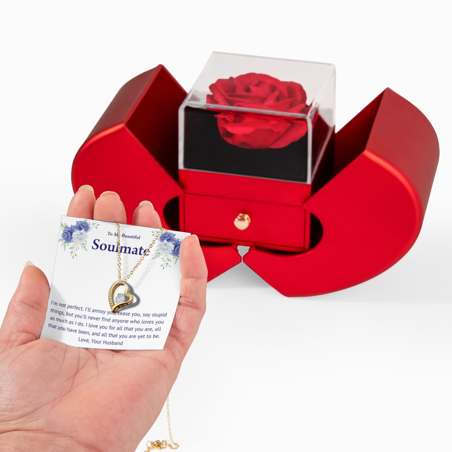My Soulmate Heart Necklace Preserved Rose Box Gift Set