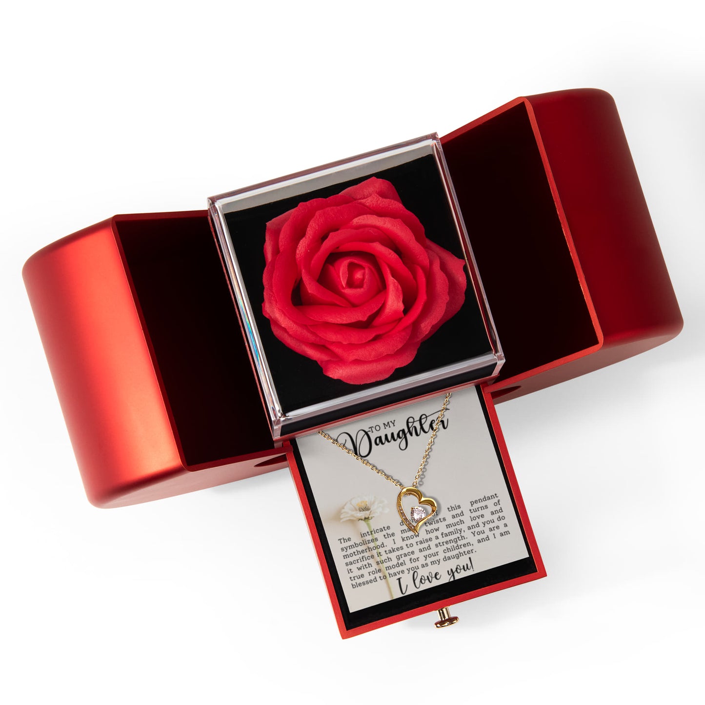 Daughter Motherhood Heart Necklace & Rose Gift Set