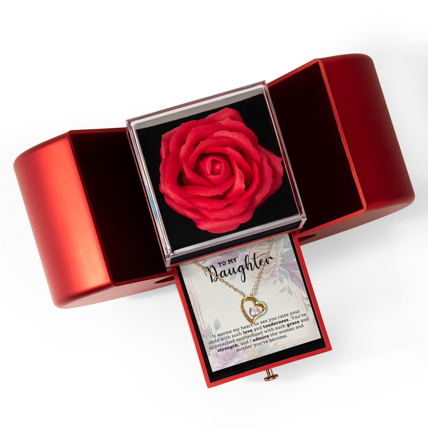To My Daughter Heart Necklace  & Rose Gift Box Set