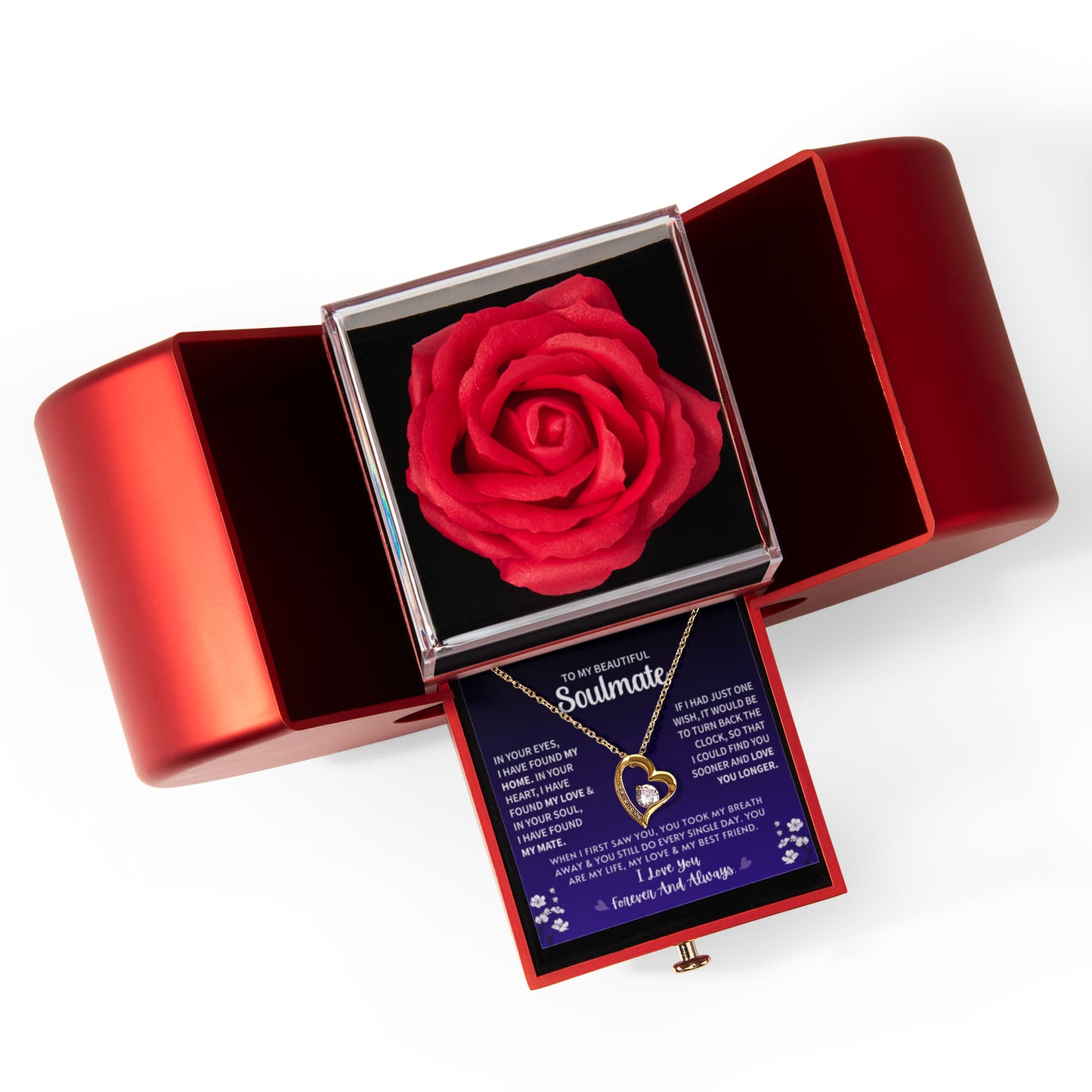 Soulmate Heart Necklace Preserved Rose Box Gift Set