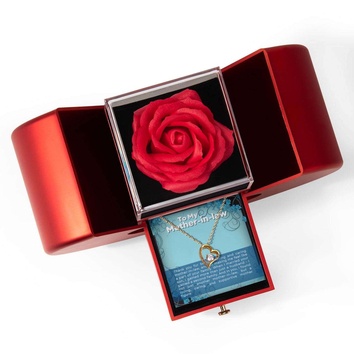 Mother in  Law heart Necklace & Rose Gift Box Set
