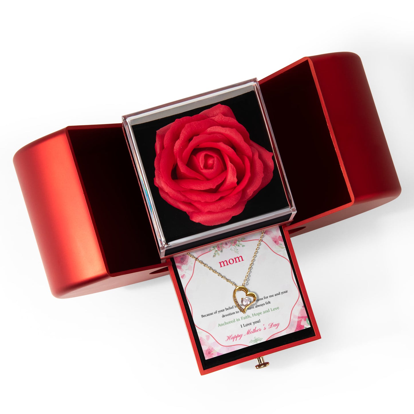 Mother's Day Heart Necklace & Rose Gift Set for Mom