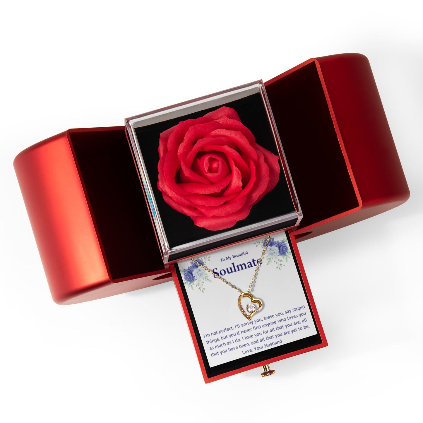 My Soulmate Heart Necklace Preserved Rose Box Gift Set