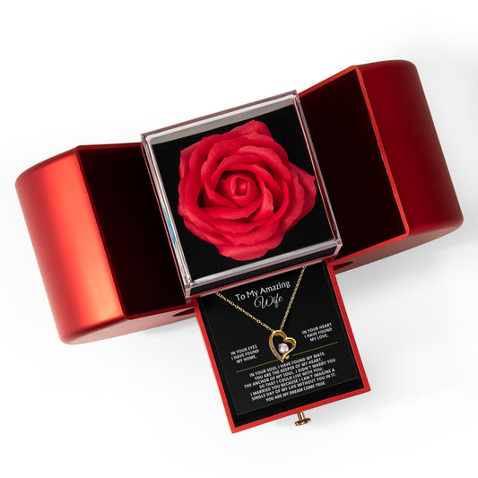 Amazing Wife Rose Box Heart Necklace Gift Set