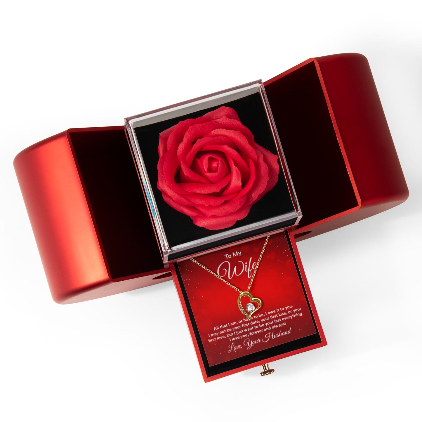 Wife All That I Am Heart Necklace Preserved Rose Box Gift Set