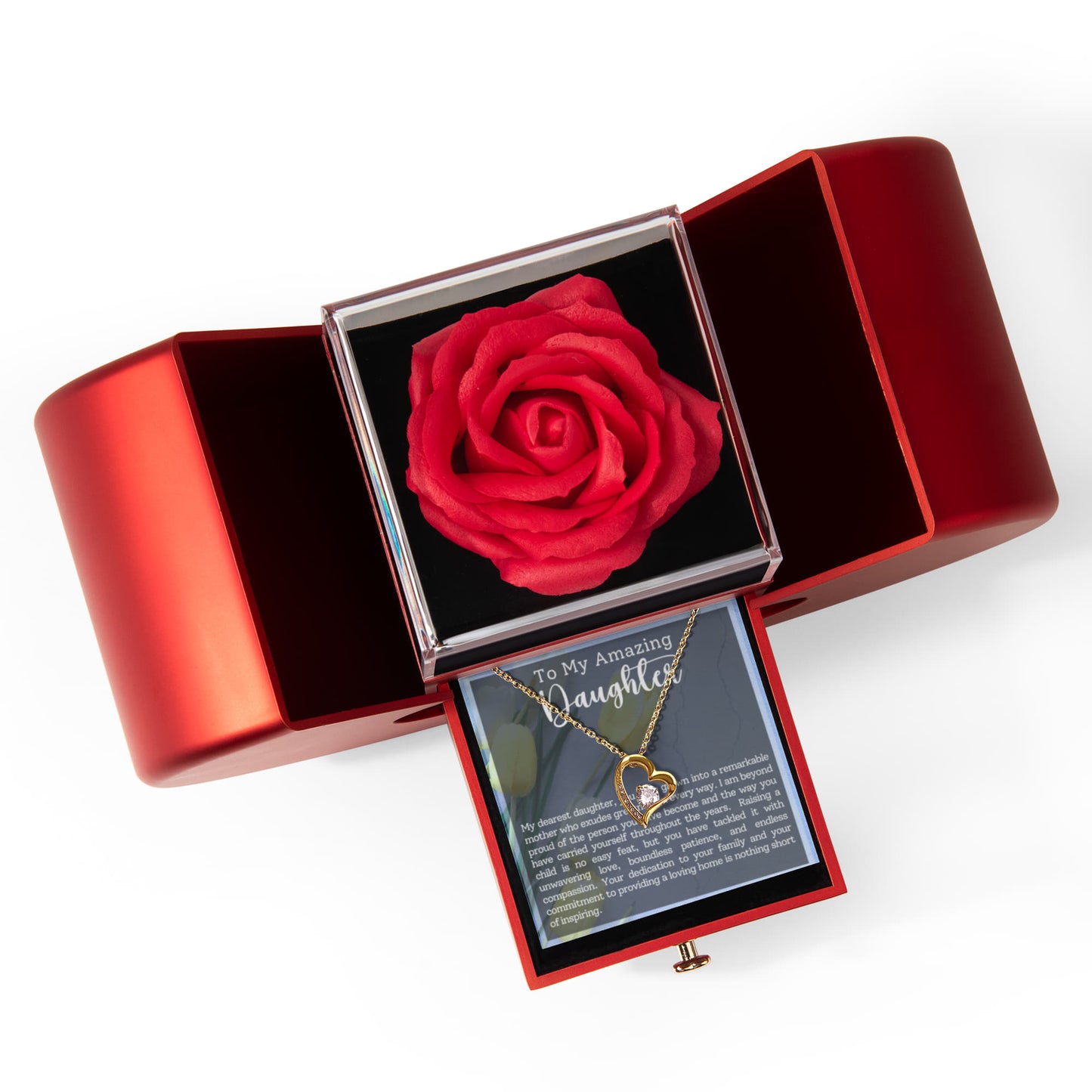 To My Amazing  Daughter Heart Necklace  & Rose Gift Box Set