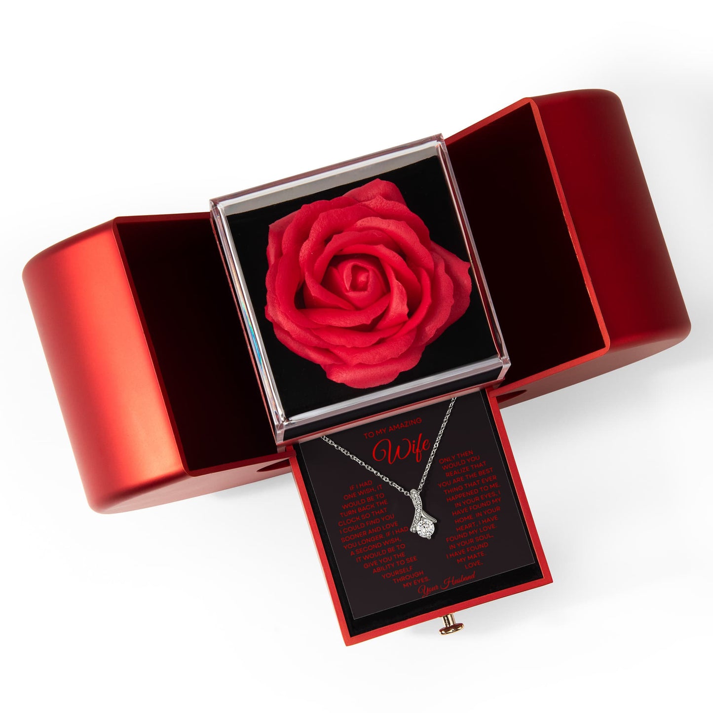 Wife Petite Ribbons Necklace Rose Box Gift Set