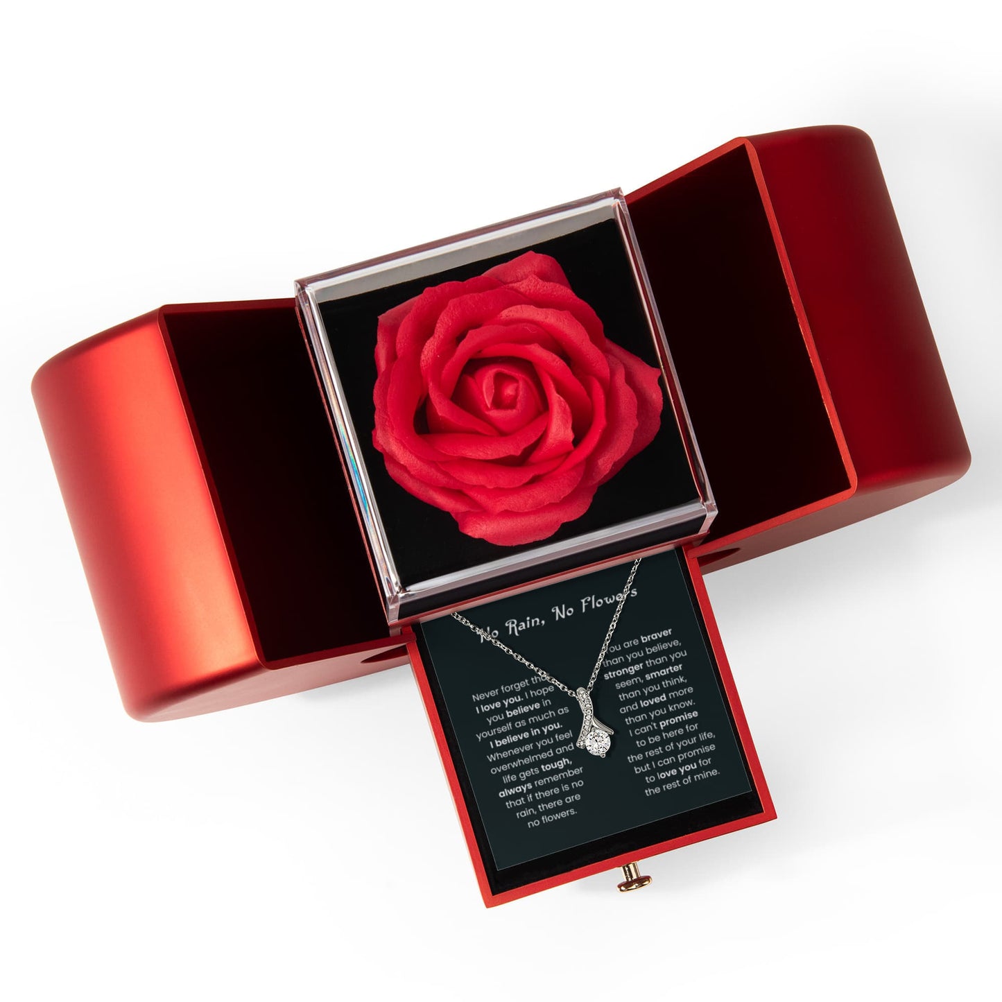 No Rain No Flowers Petite Ribbons Necklace Rose Box Gift Set