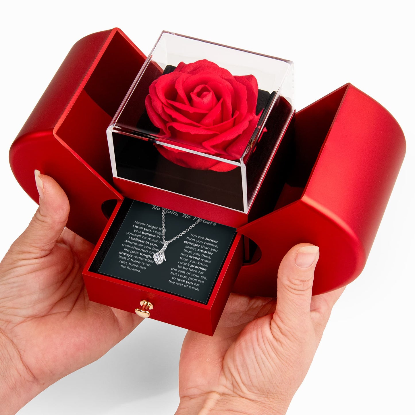 No Rain No Flowers Petite Ribbons Necklace Rose Box Gift Set