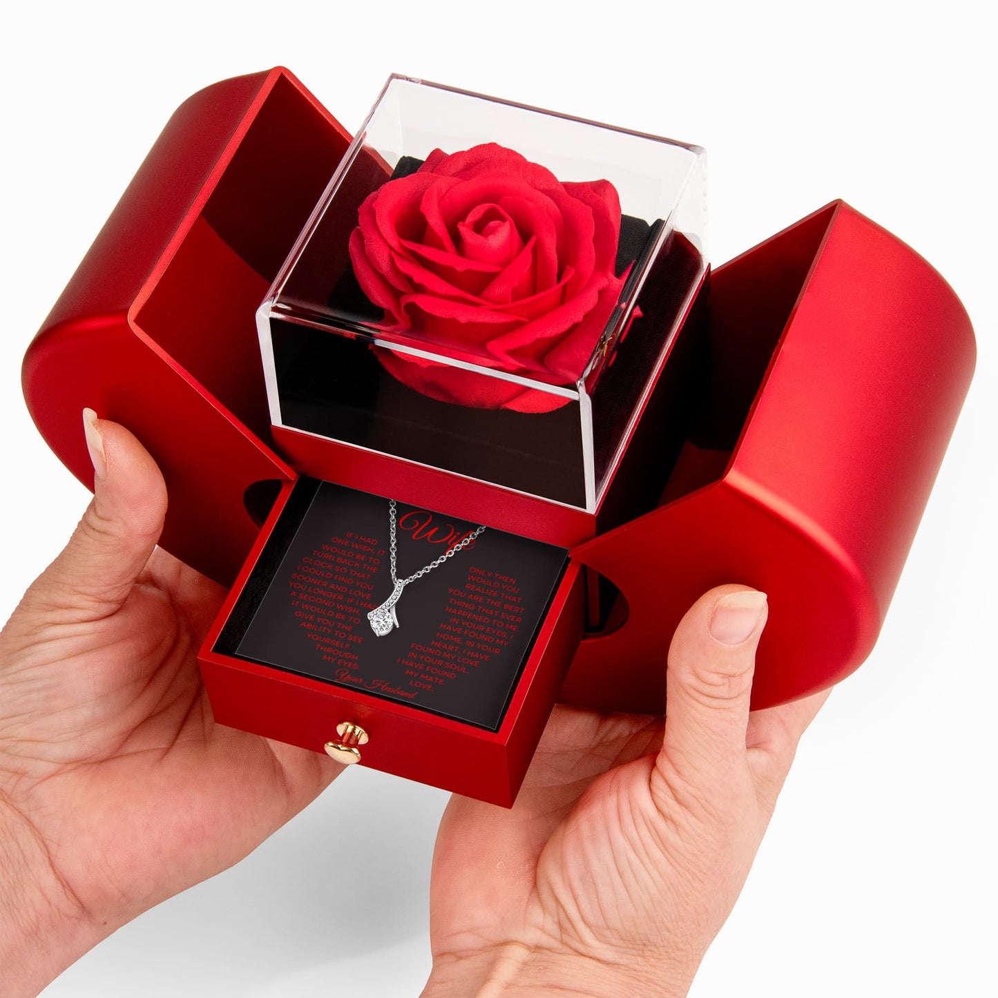 Wife Petite Ribbons Necklace Rose Box Gift Set