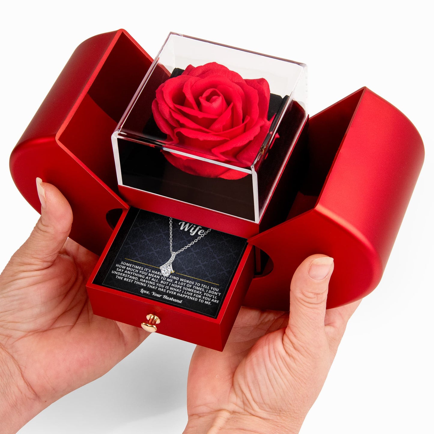 To My Wife Petite Ribbon Necklace and Rose Gift Box Set