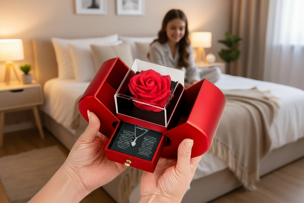 Daughter Petite Ribbons Necklace Rose Box Gift Set