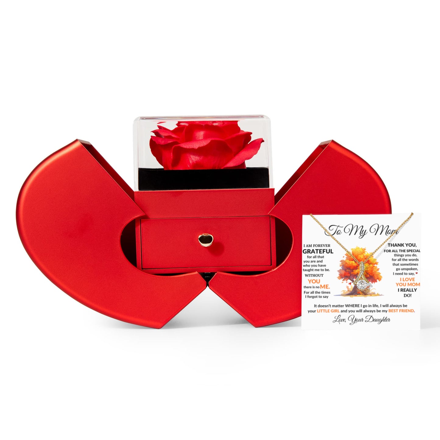Mom Petite Ribbon Necklace & Rose Gift Box Set