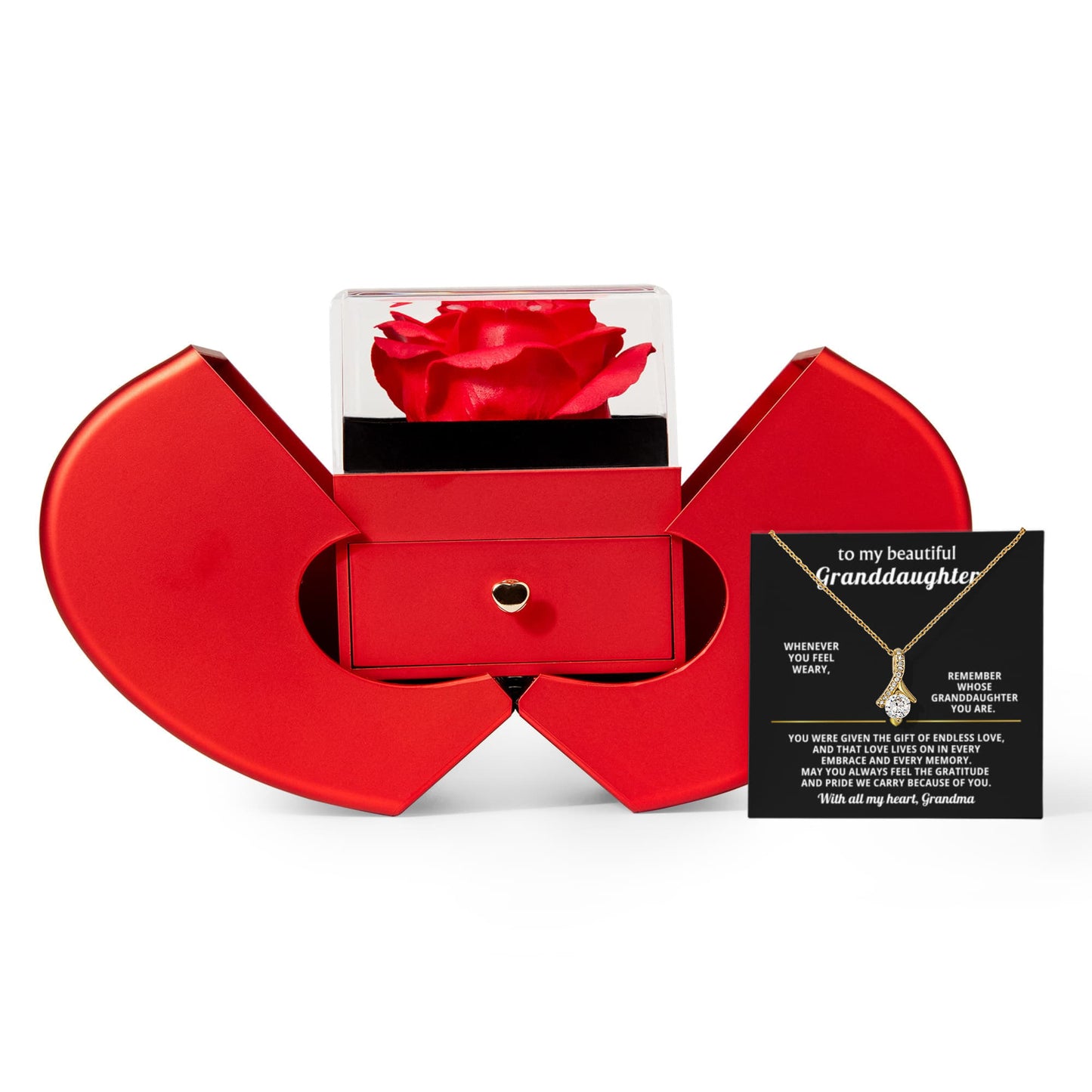 Granddaughter Petite Ribbons Necklace Rose Box Gift Set