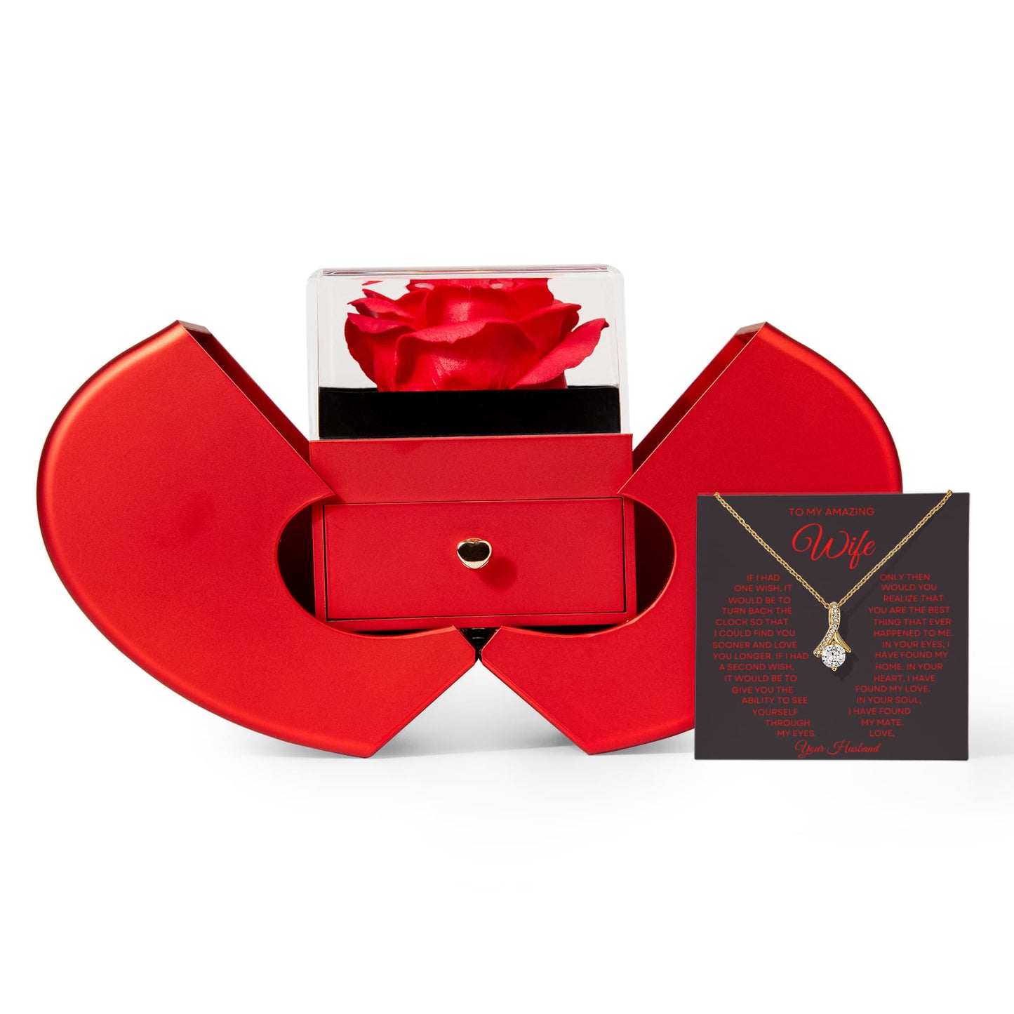 Wife Petite Ribbons Necklace Rose Box Gift Set