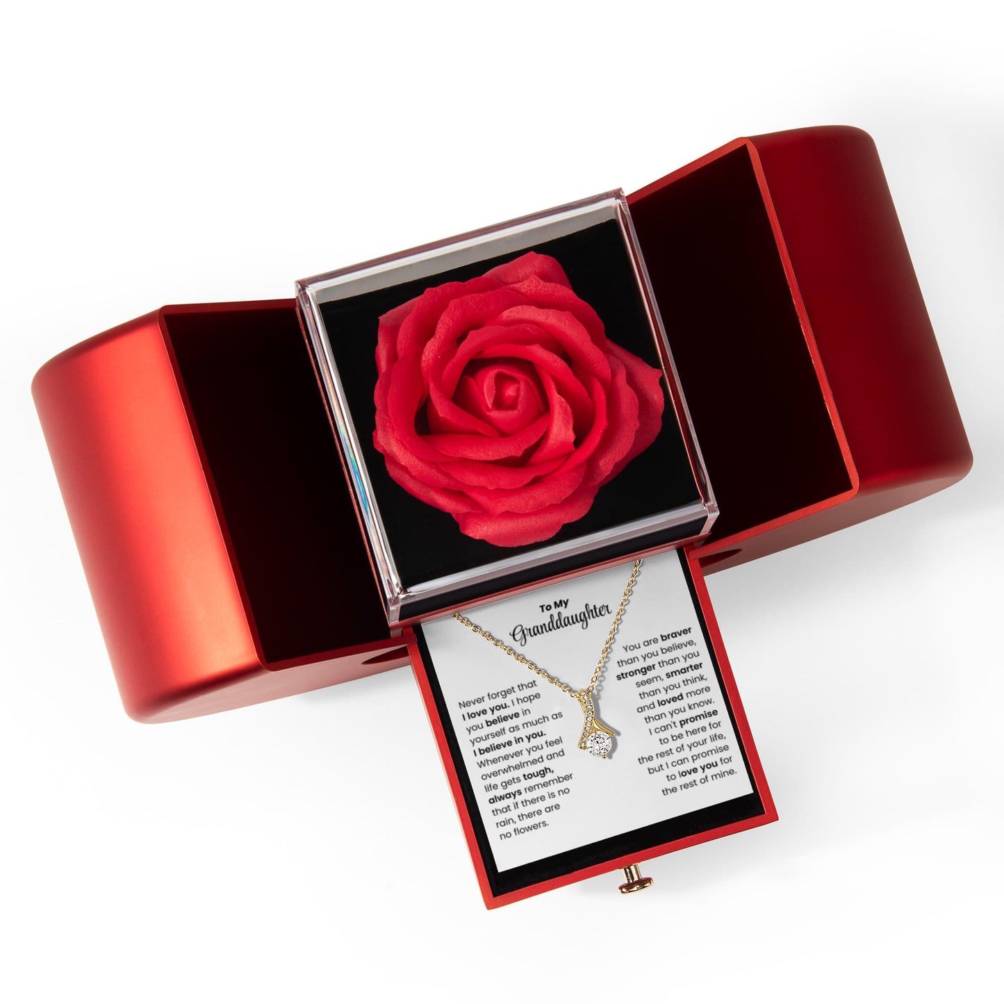 Granddaughter Petite Ribbons Necklace Rose Box Gift Set