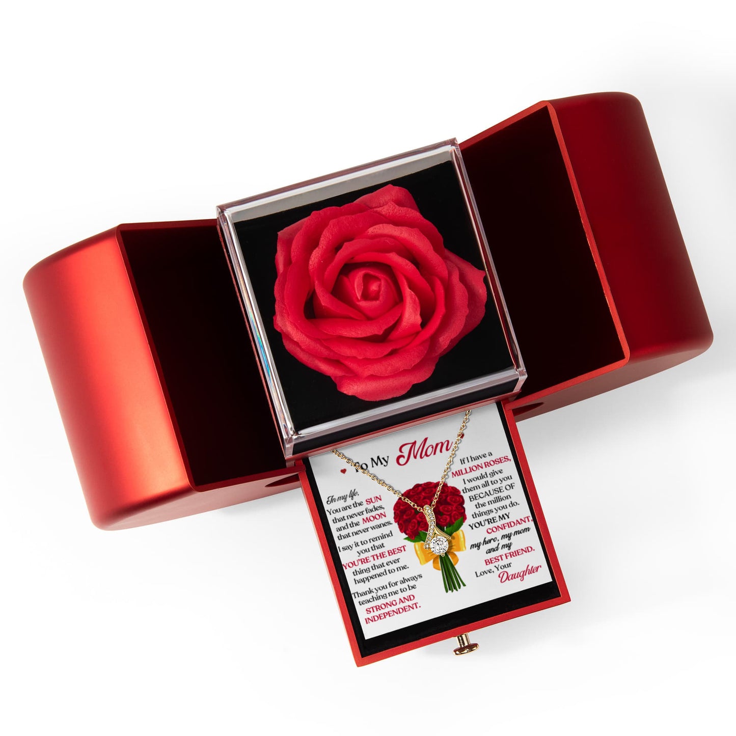 Mom Petite Ribbon Necklace & Rose Gift Box Sset