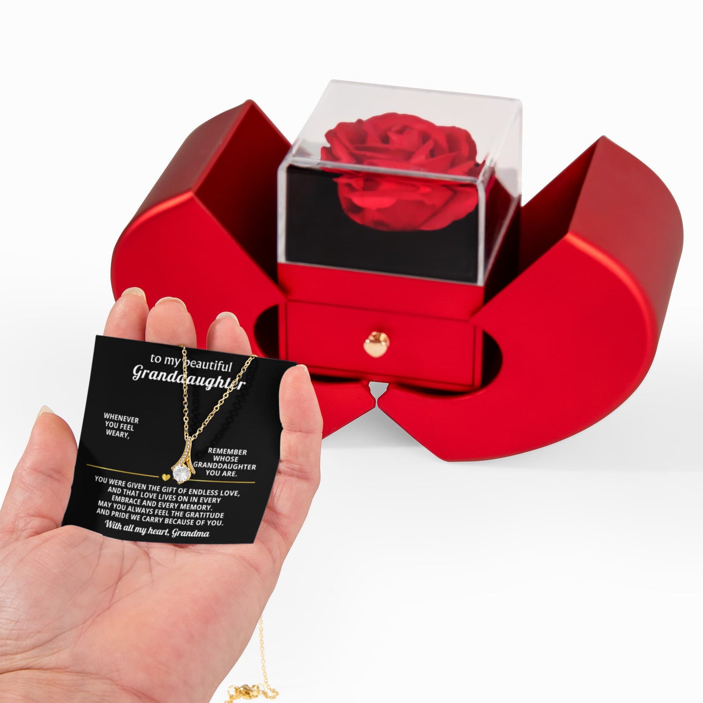 Granddaughter Petite Ribbons Necklace Rose Box Gift Set