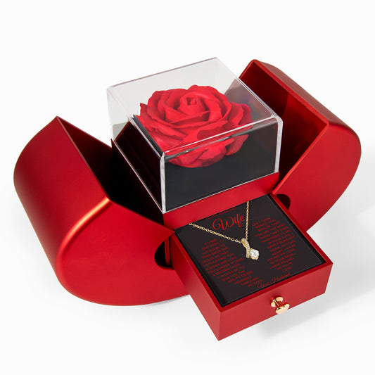 Wife Petite Ribbons Necklace Rose Box Gift Set