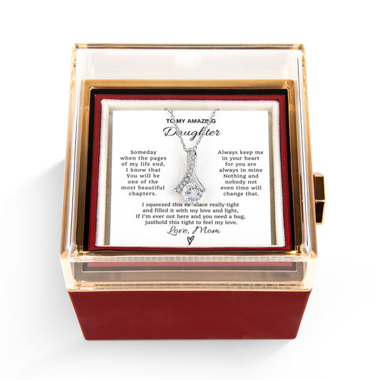 Daughter Petite Ribbon Necklace Rose Box Gift Set