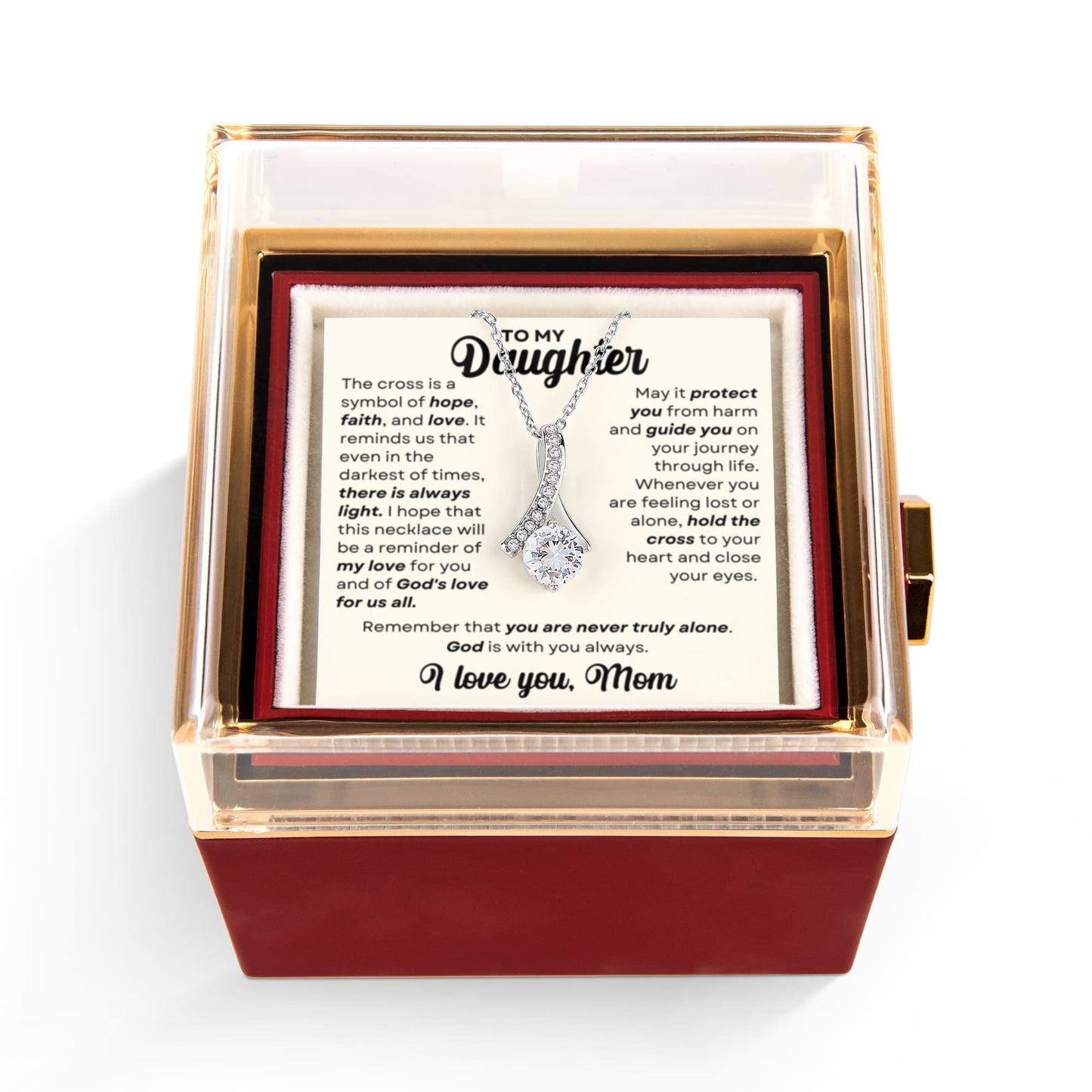 Daughter Petite Ribbon Necklace Rose Box Gift Set
