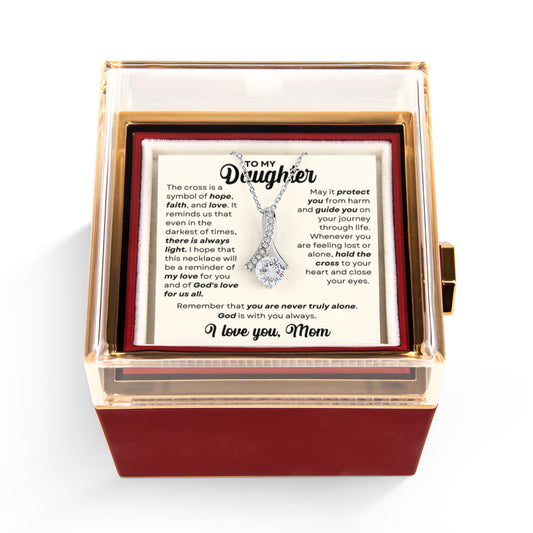 Daughter Petite Ribbon Necklace Rose Box Gift Set