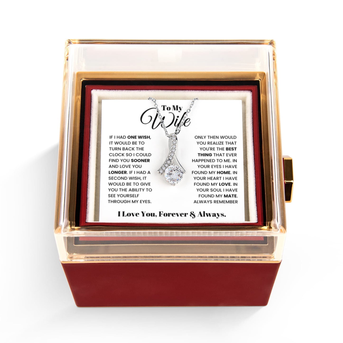 Wife Petite Ribbon Necklace Rose Box Gift Set