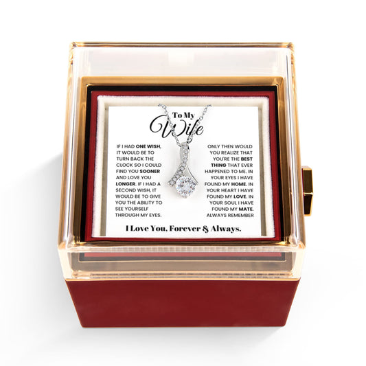 Wife Petite Ribbon Necklace Rose Box Gift Set