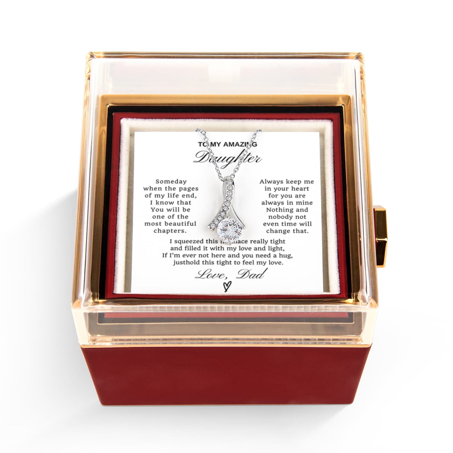 Daughter Petite Ribbon Necklace Rose Box Gift Set