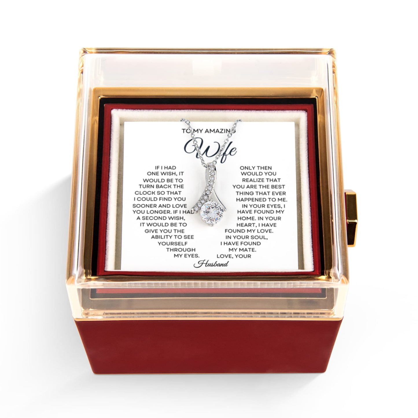 Wife Petite Ribbon Necklace Rose Box Gift Set