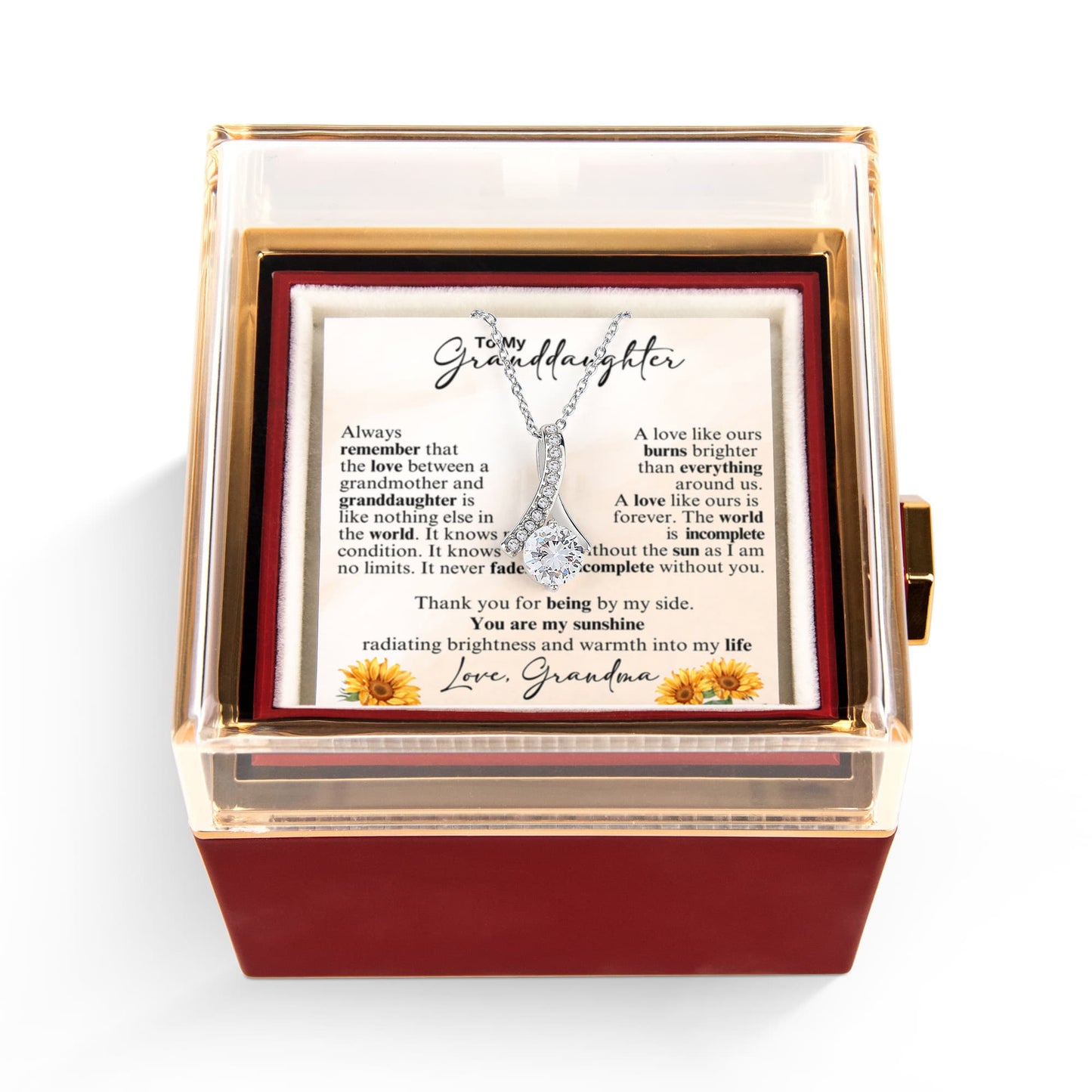 Granddaughter Petite Ribbon Necklace Rose Box Gift Set