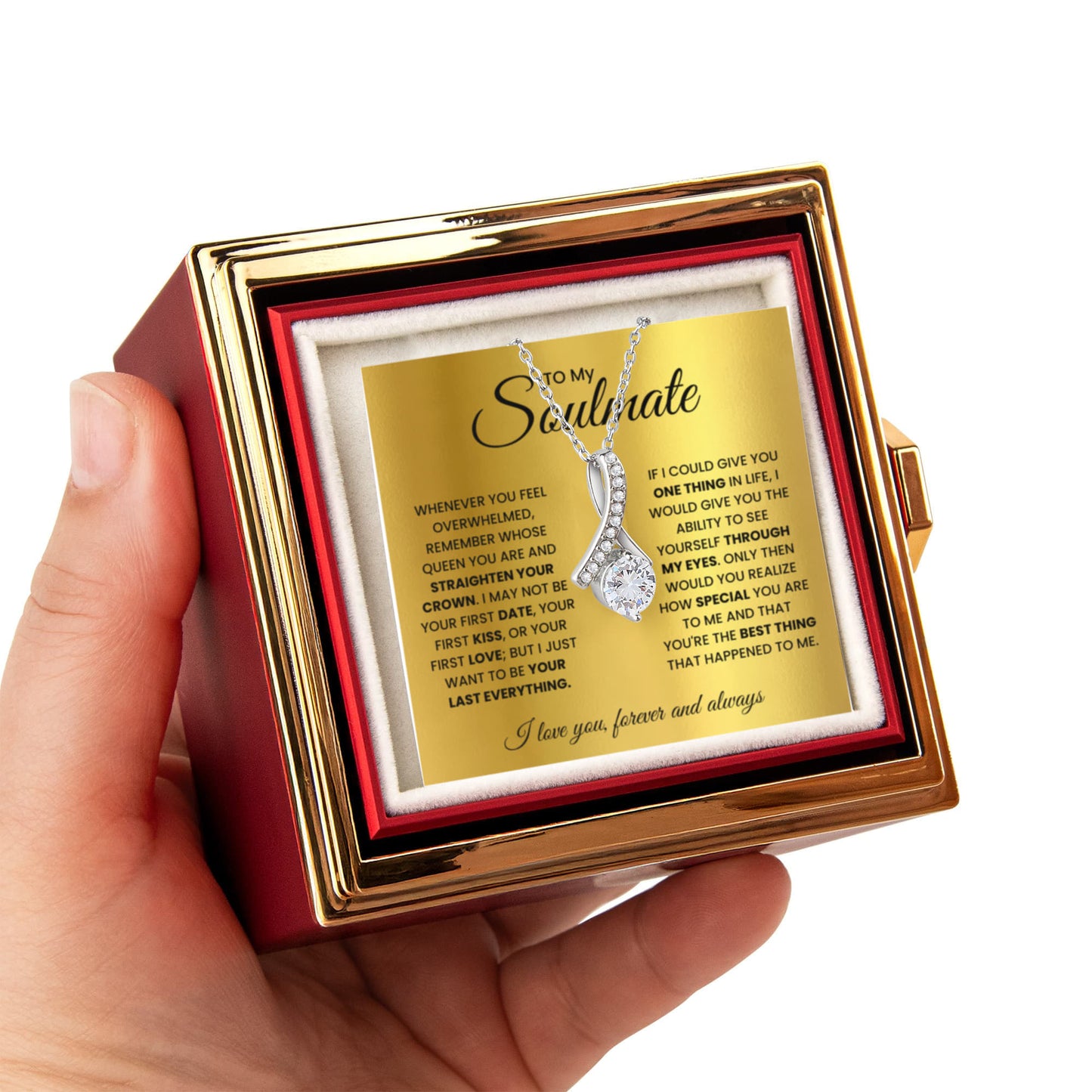 Soulmate Petite Ribbon Necklace Rose Box Gift Set