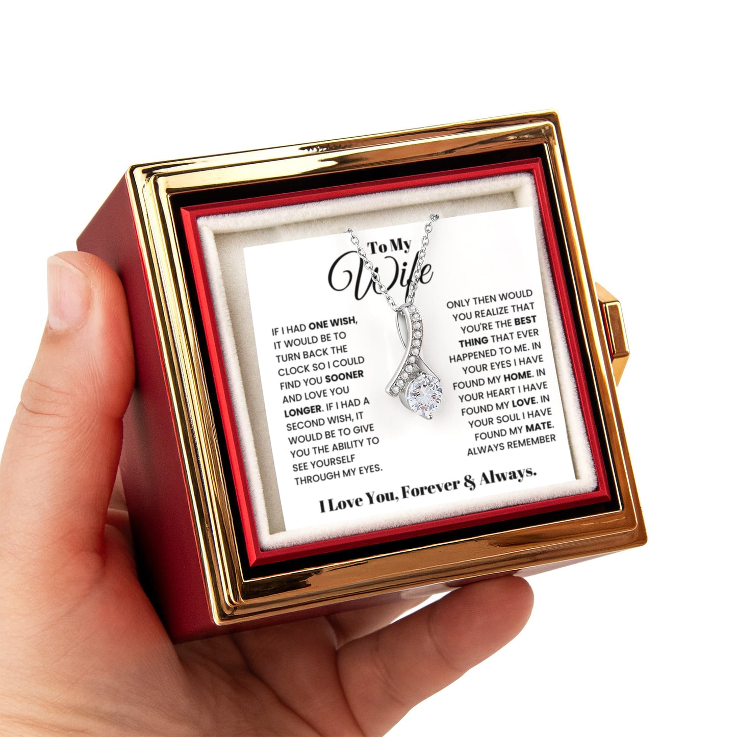 Wife Petite Ribbon Necklace Rose Box Gift Set