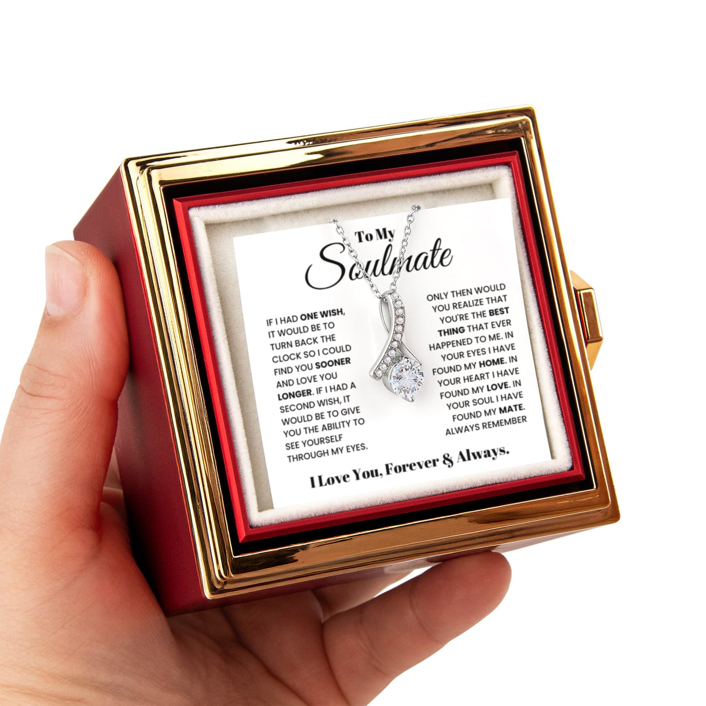Soulmate Petite Ribbon Necklace Rose Box Gift Set