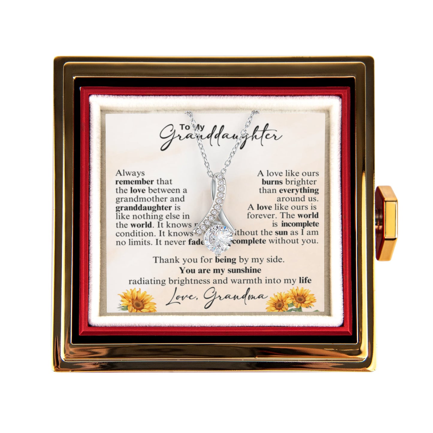 Granddaughter Petite Ribbon Necklace Rose Box Gift Set