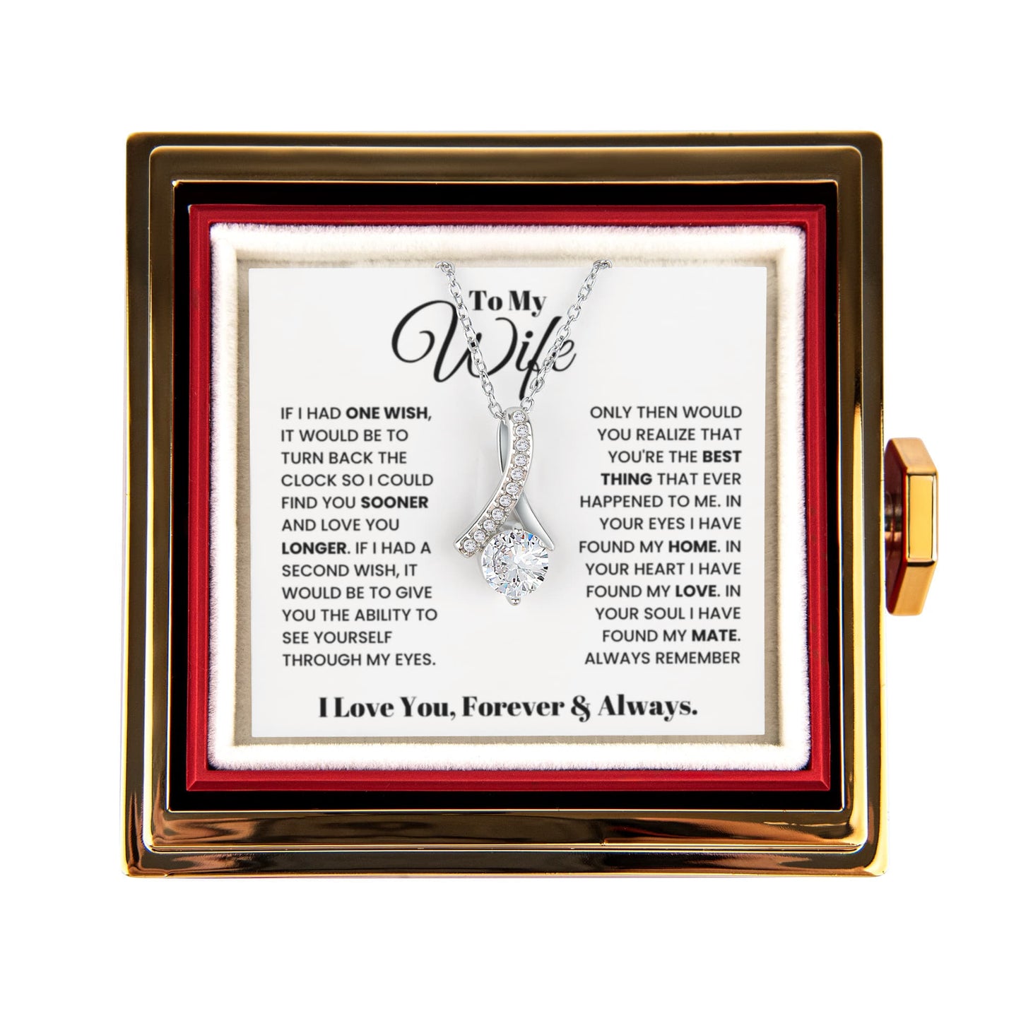 Wife Petite Ribbon Necklace Rose Box Gift Set