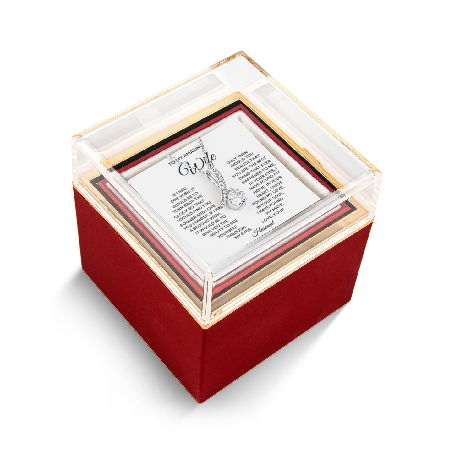 Wife Petite Ribbon Necklace Rose Box Gift Set