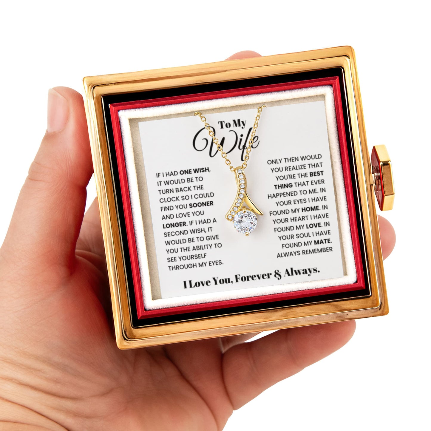 Wife Petite Ribbon Necklace Rose Box Gift Set