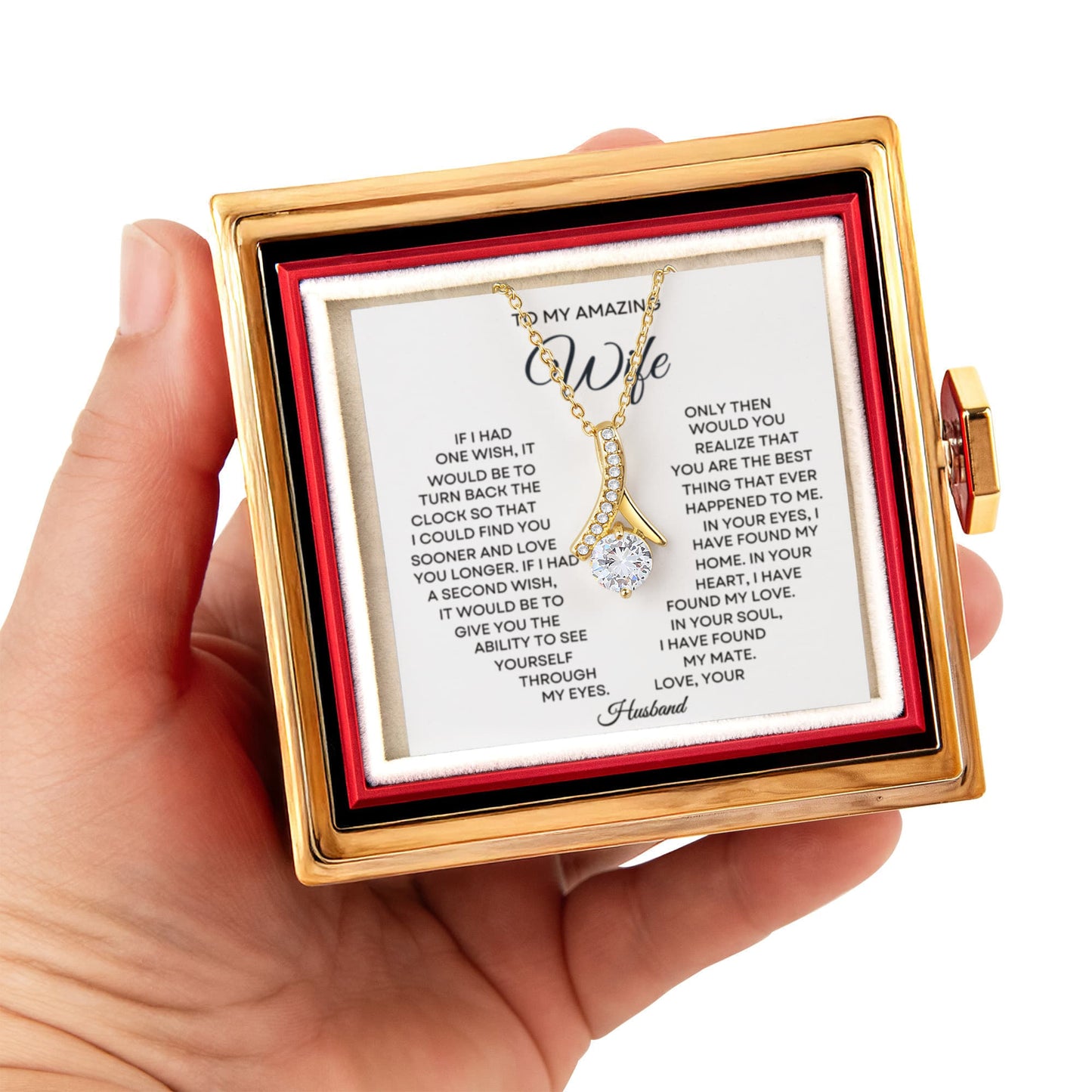 Wife Petite Ribbon Necklace Rose Box Gift Set