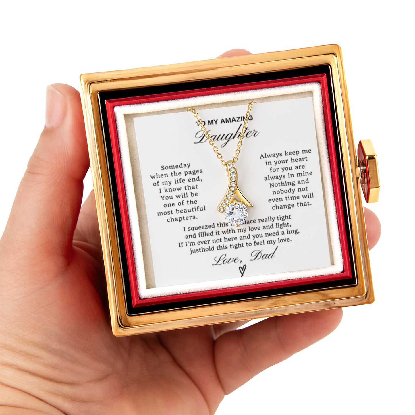 Daughter Petite Ribbon Necklace Rose Box Gift Set