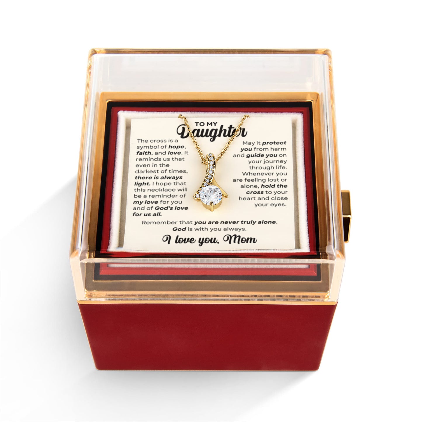 Daughter Petite Ribbon Necklace Rose Box Gift Set