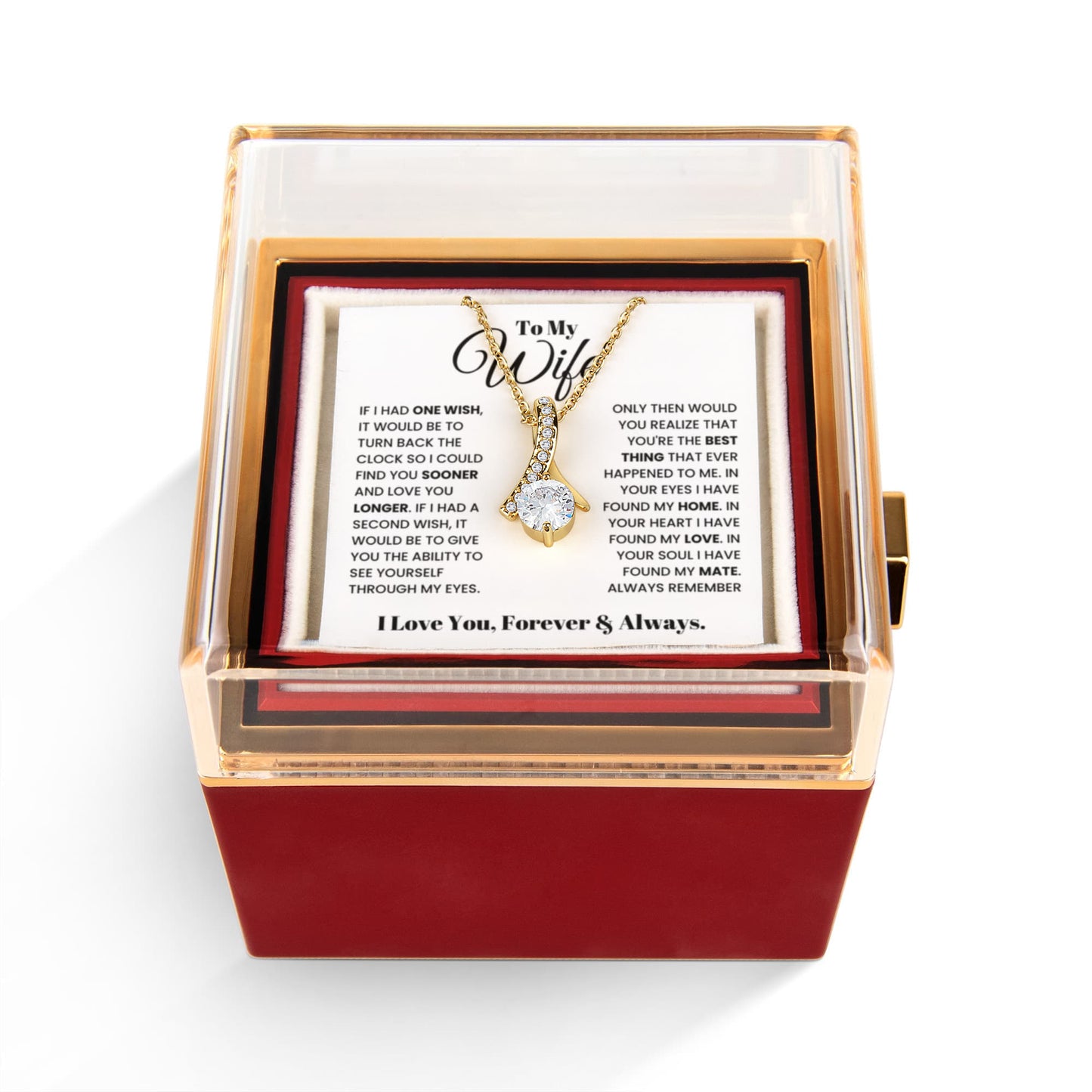 Wife Petite Ribbon Necklace Rose Box Gift Set