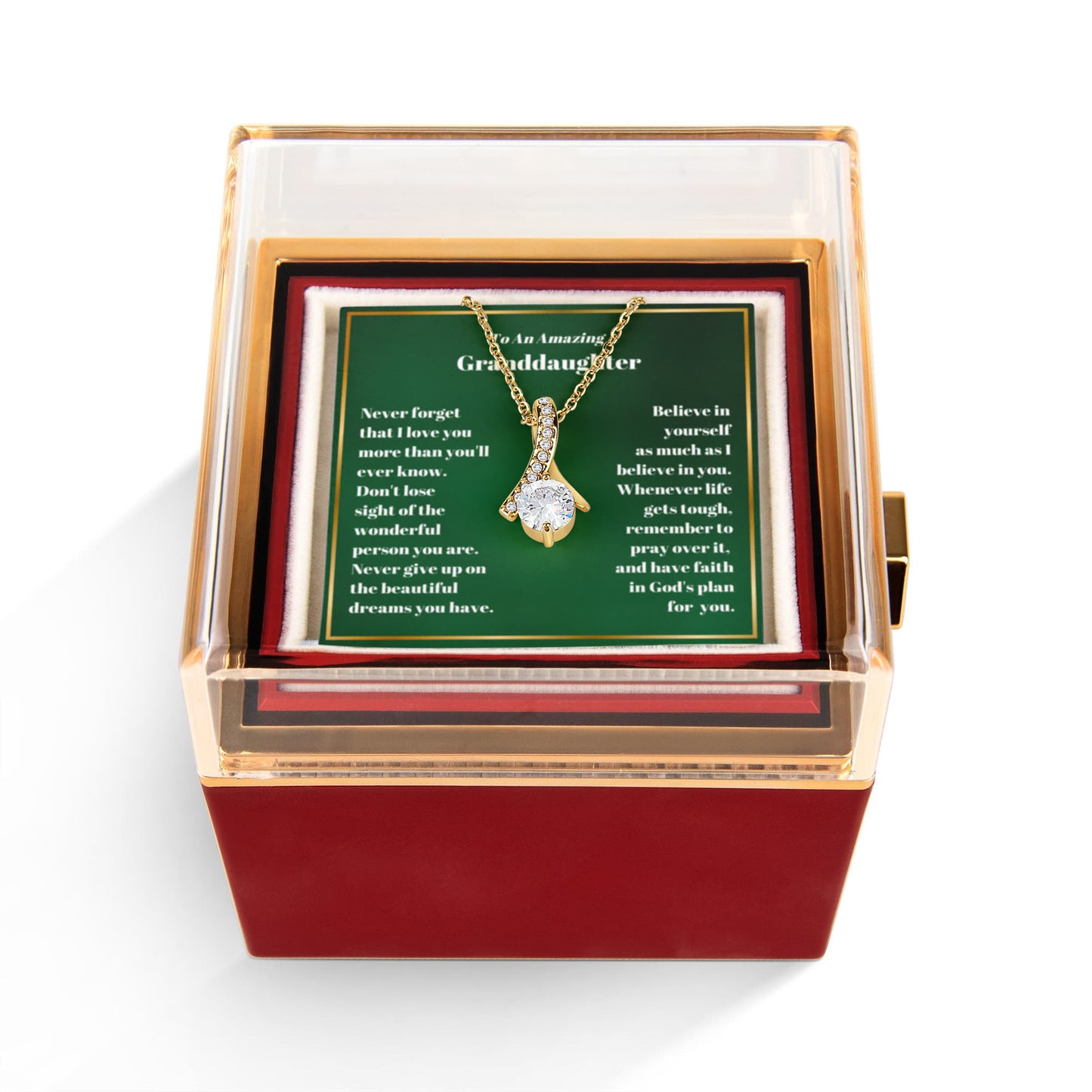 Granddaughter Petite Ribbon Necklace Rose Box Gift Set