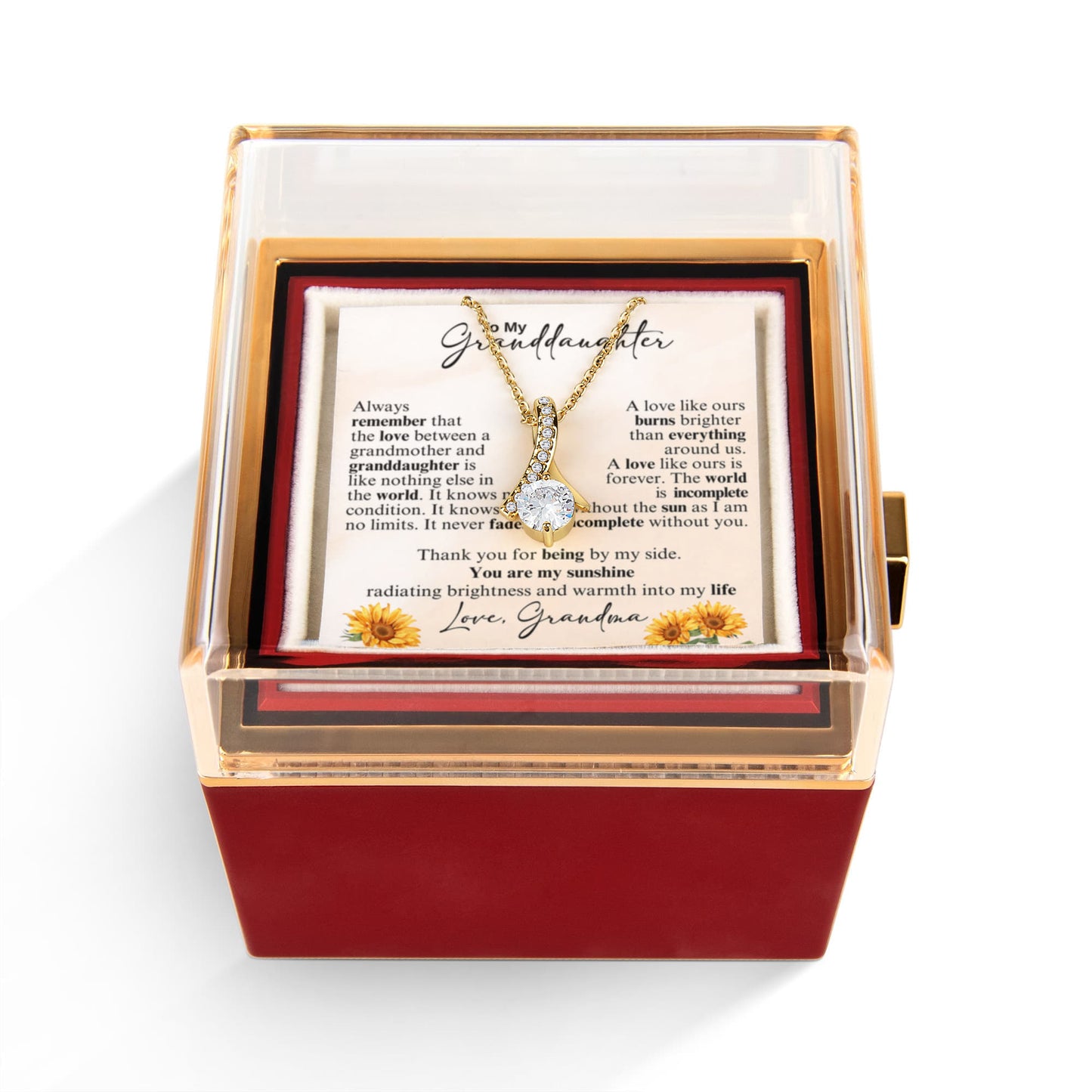 Granddaughter Petite Ribbon Necklace Rose Box Gift Set