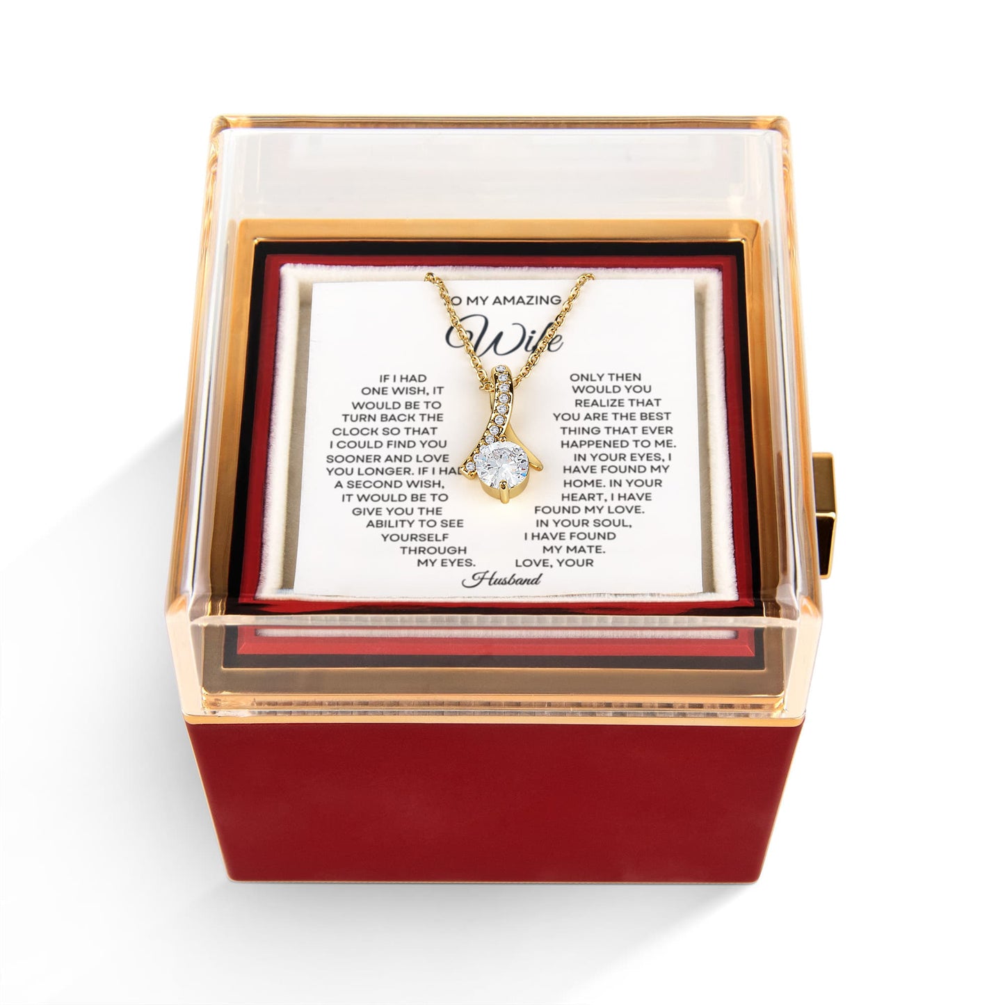 Wife Petite Ribbon Necklace Rose Box Gift Set