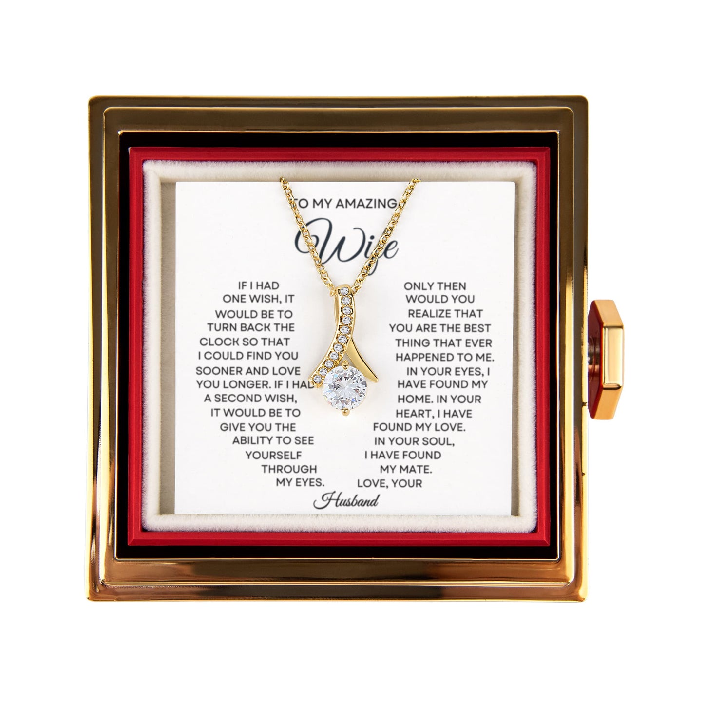 Wife Petite Ribbon Necklace Rose Box Gift Set