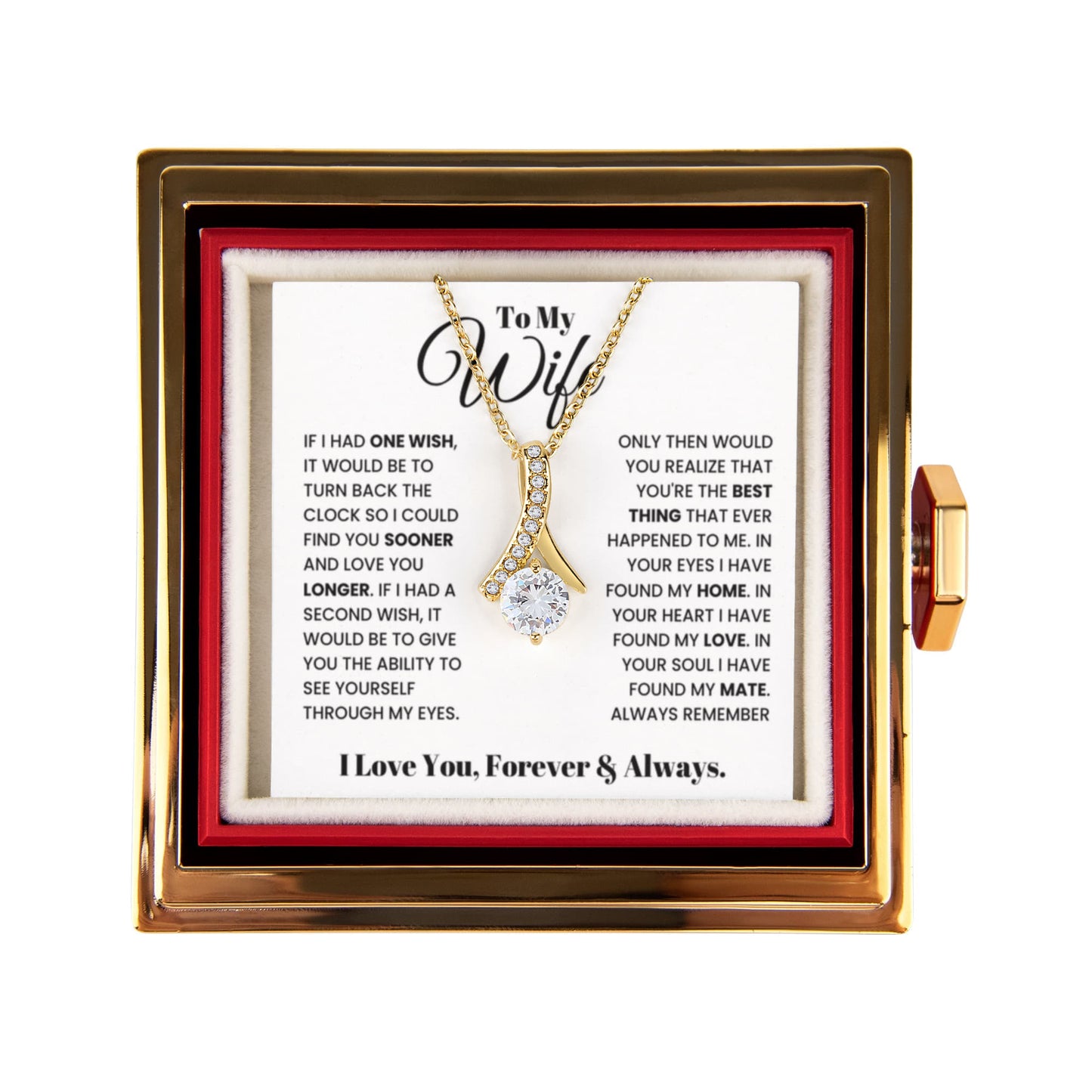 Wife Petite Ribbon Necklace Rose Box Gift Set